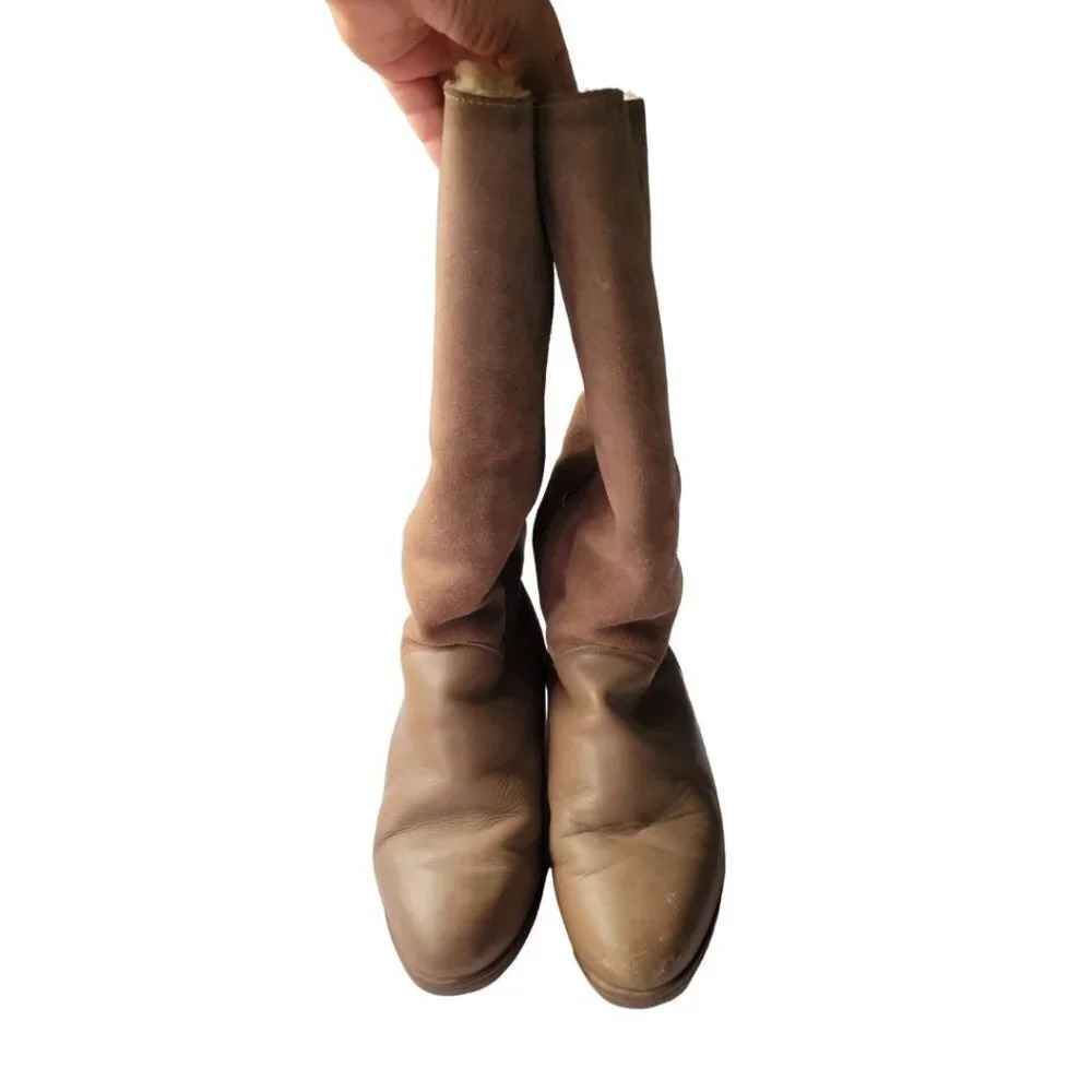 Richard Draper Tan  Leather Suede Boots Sheepskin Lining Size 81/2